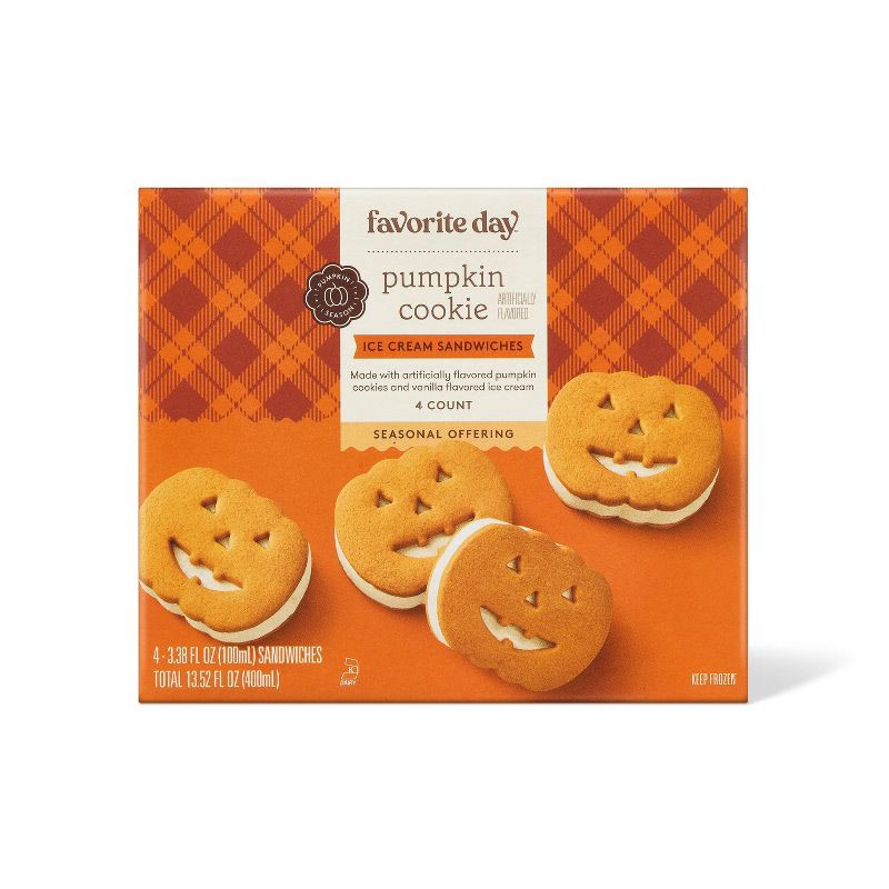slide 1 of 4, Pumpkin Jack o' Lantern Ice Cream Sandwiches - 13.52oz/4ct - Favorite Day™, 13.52 oz, 4 ct