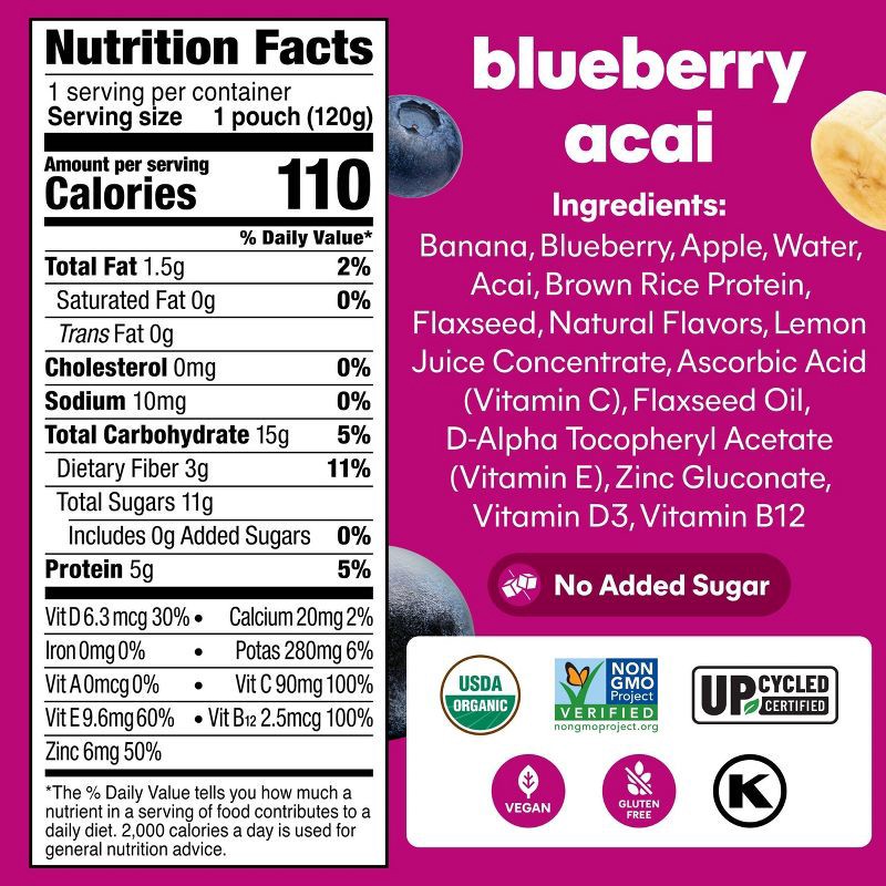 slide 2 of 15, NOKA Blueberry Acai Superfood Smoothie + Brain Support Pouches - 16.9oz/4ct, 4 ct; 16.9 oz