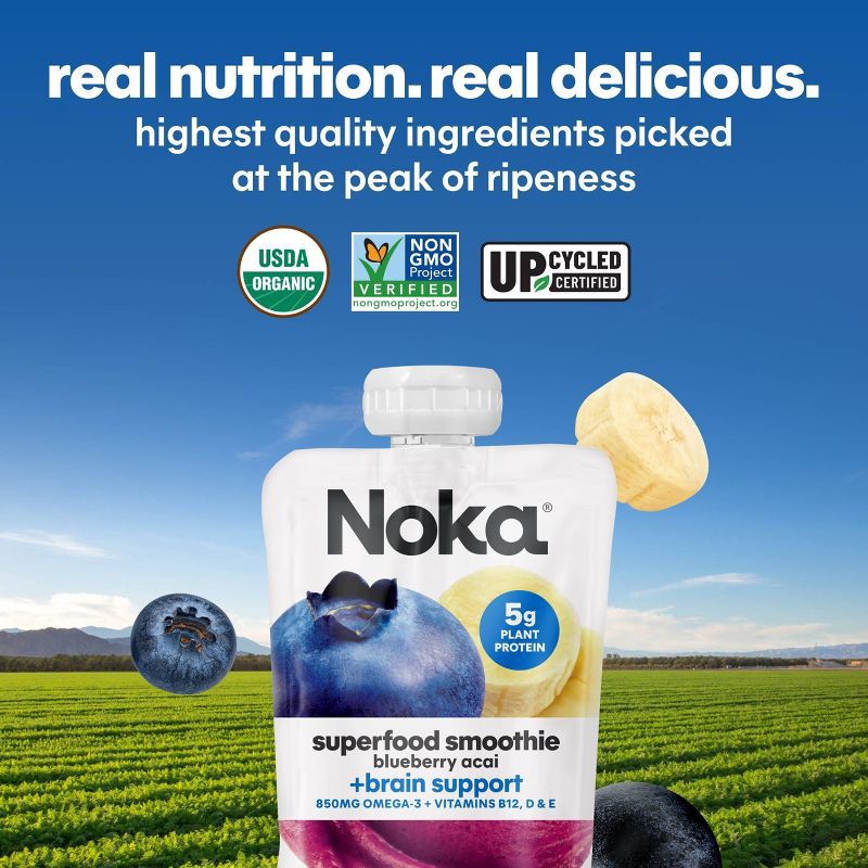 slide 8 of 15, NOKA Blueberry Acai Superfood Smoothie + Brain Support Pouches - 16.9oz/4ct, 4 ct; 16.9 oz