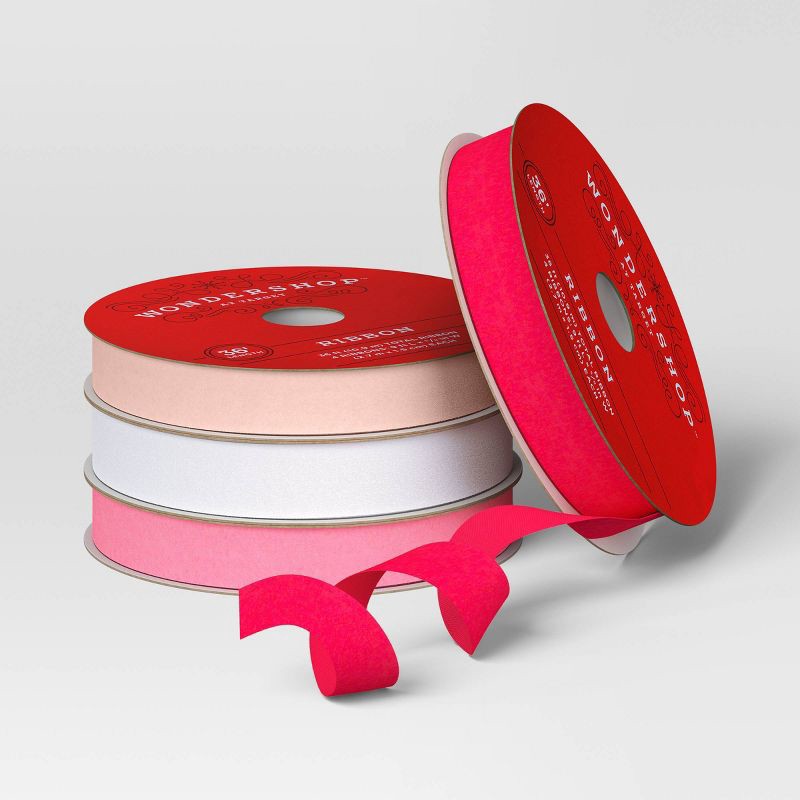 slide 3 of 3, 4 pk Christmas Velvet Ribbon Pink/White Luxe - Wondershop™, 4 ct