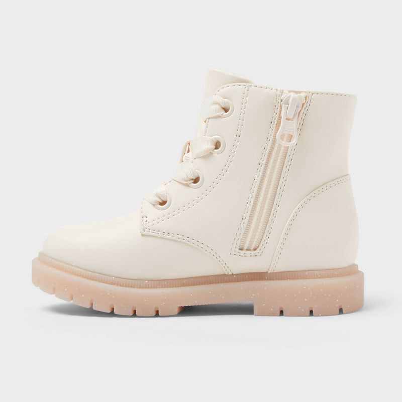 slide 2 of 3, Toddler Amaya Lace-Up Combat Boots - Cat & Jack™ Ivory 8T: Zipper Closure, Cushioned Insole, 1 ct