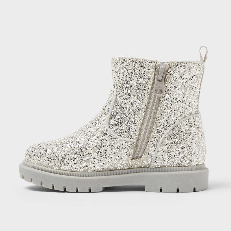 slide 2 of 3, Toddler Flora Chelsea Boots - Cat & Jack™ Silver 10T: Zipper Closure, Flexible Outsole, Round Toe, 1 ct