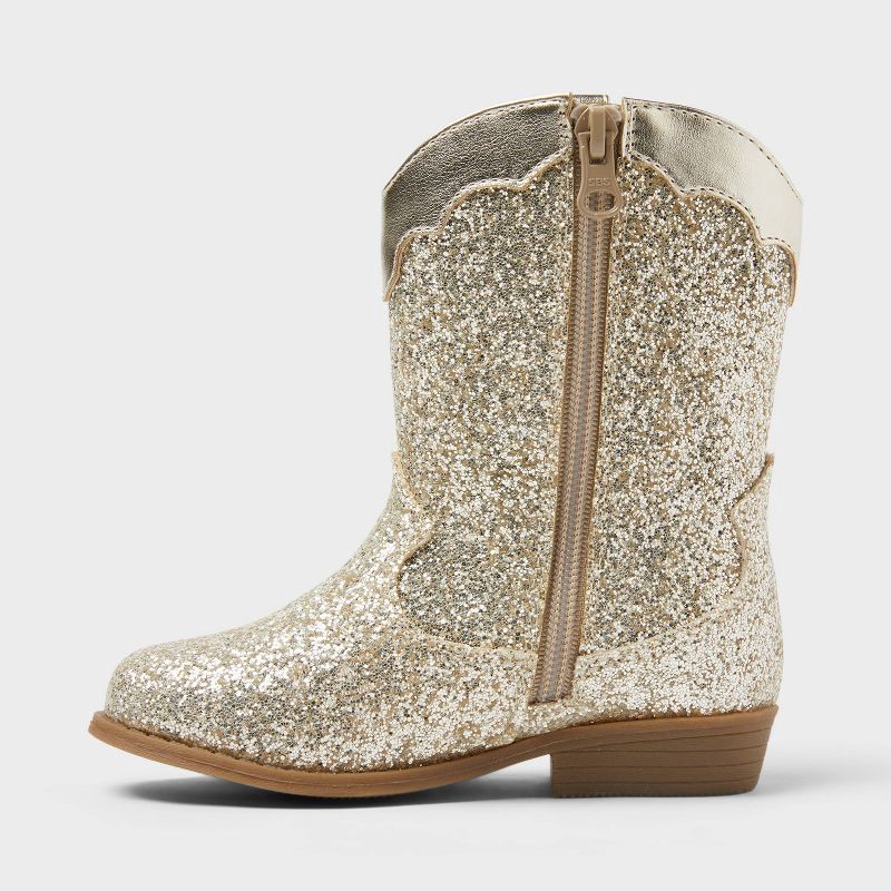 slide 2 of 3, Toddler Dallas Glitter Western Boots - Cat & Jack™ Gold 8T: Medium Width, Zipper Closure, Flexible Outsole, Round Toe, 1 ct