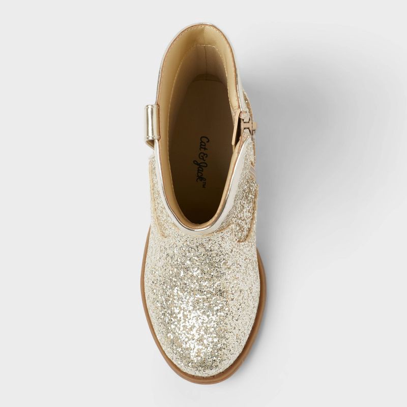 slide 3 of 3, Toddler Dallas Glitter Western Boots - Cat & Jack™ Gold 9T: Zipper Closure, Flexible Outsole, Round Toe, 1 ct