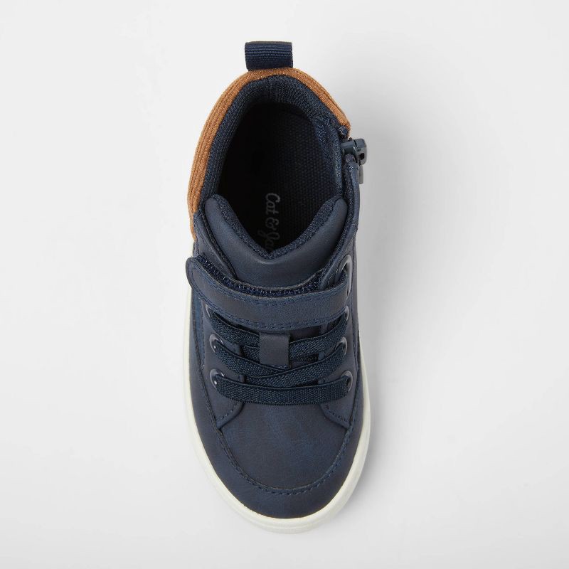 slide 3 of 4, Toddler Aidan Sneaker Boots - Cat & Jack™ Navy Blue 7T: Medium Width, Zipper & Hook Closure, Padded Collar, Round Toe, 1 ct