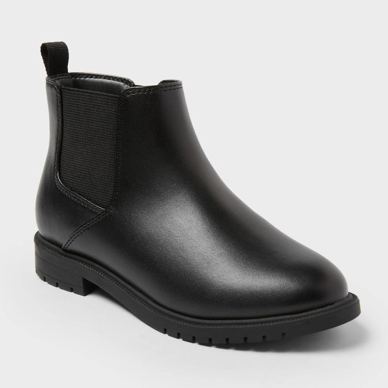 slide 1 of 3, Kids' Brandy Chelsea Ankle Boots - Cat & Jack™ Black 13: Zipper Closure, Elastic Panel, Flexible Outsole, 1 ct