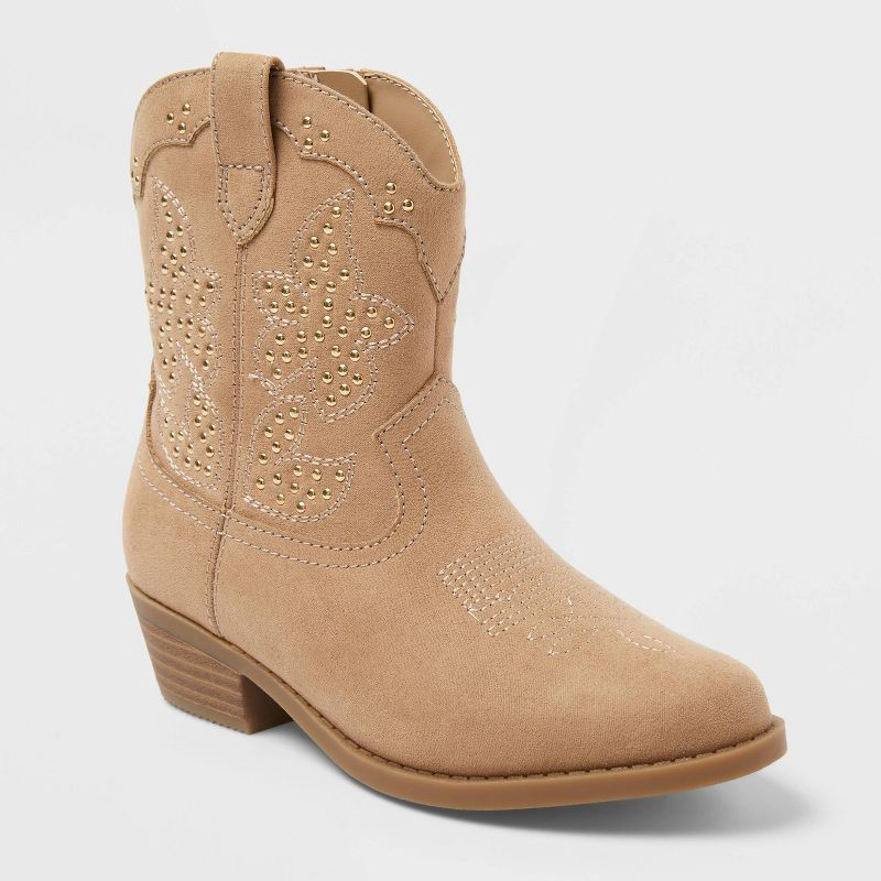 slide 1 of 3, Kids' Elma Studded Western Boots - art class™ Tan 13: Zipper Closure, Almond Toe, Medium Width, 1 ct