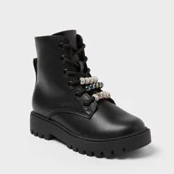 Kids' Bronx Lace-Up Combat Boots - art class™ Black 3: Zipper Closure, Round Toe, Textured Outsole