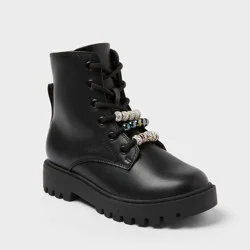 Kids' Bronx Lace-Up Combat Boots - art class™ Black 4: Zipper Closure, Round Toe, Medium Width, Textured Outsole