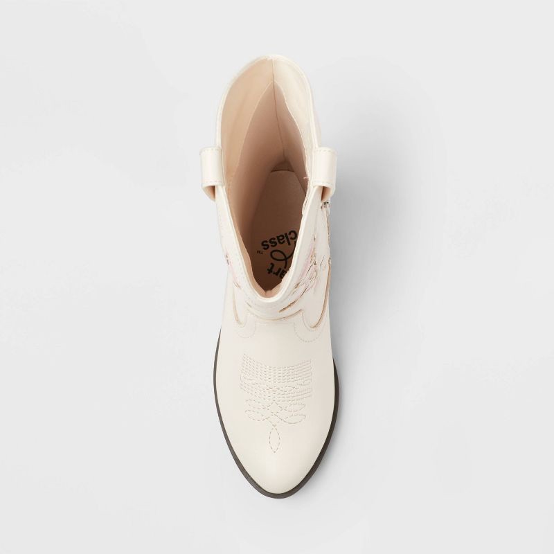 slide 3 of 3, Kids' Emberly Embroidered Western Boots - art class™ Ivory 4: Mid Calf, Zipper Closure, Floral Pattern, Almond Toe, 1 ct