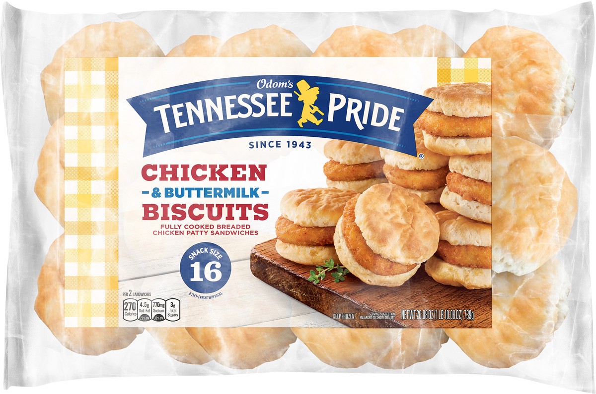 slide 2 of 2, Odom's Tennessee Pride Chicken & Buttermilk Biscuits Sandwich Snack Size 16 - 8 Packs, 8 ct
