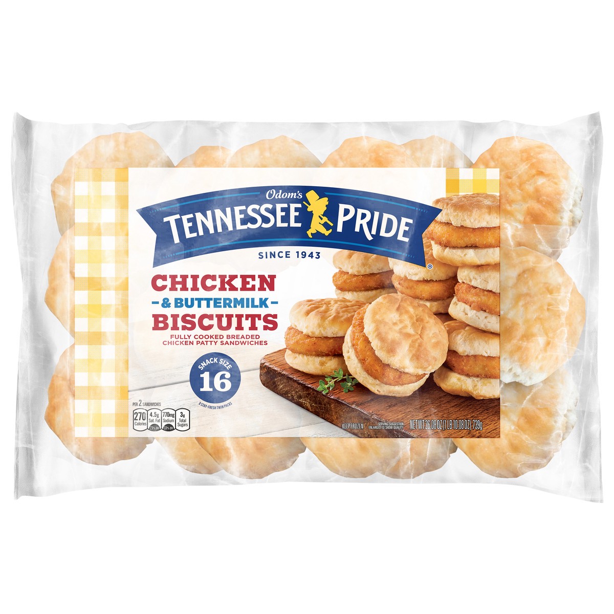 slide 1 of 2, Odom's Tennessee Pride Chicken & Buttermilk Biscuits Sandwich Snack Size 16 - 8 Packs, 8 ct