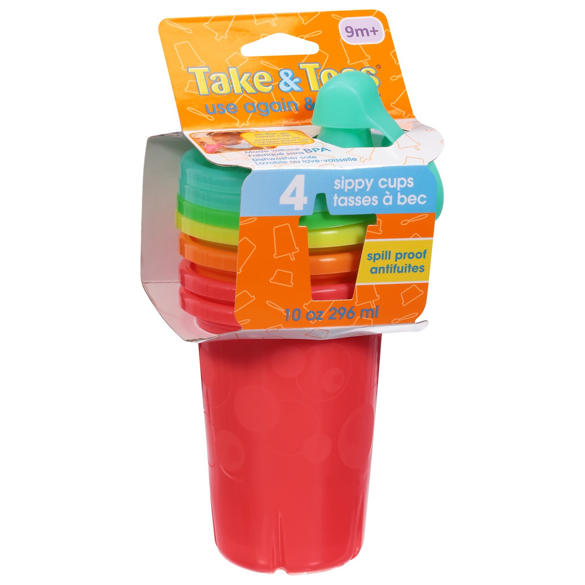 slide 4 of 12, Take & Toss 9 Months+ Use Again and Again Sippy Cups 4 ea, 4 ct