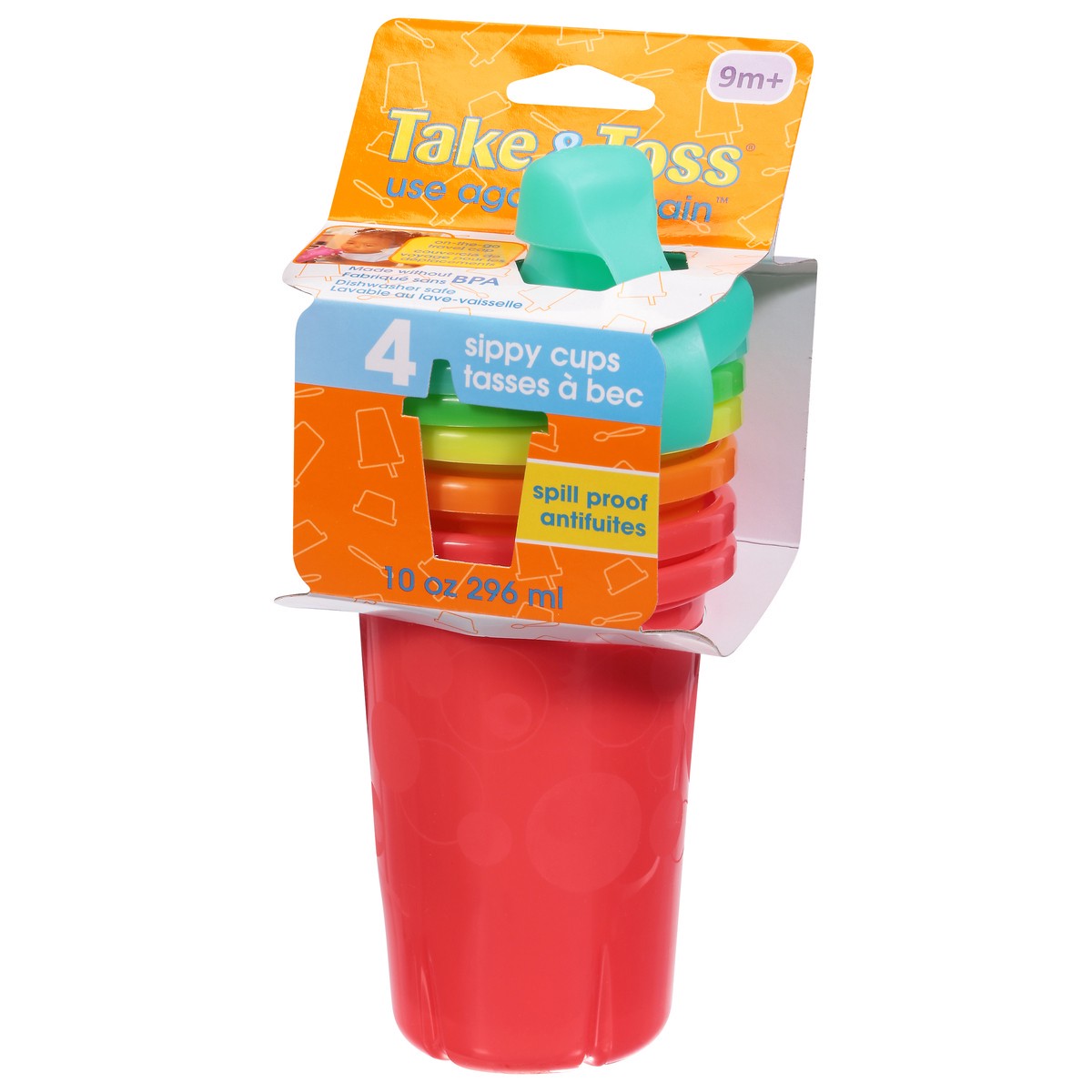 slide 8 of 12, Take & Toss 9 Months+ Use Again and Again Sippy Cups 4 ea, 4 ct