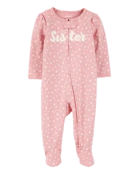 Carter's Baby Little Sister 2-Way Zip Cotton Sleep & Play Pajamas - Pink Pink PRE