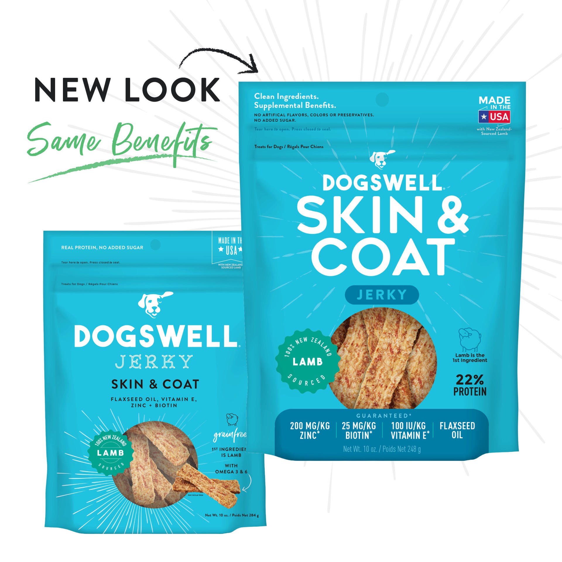 slide 6 of 7, Dogswell Skin & Coat Jerky Dog Treats, Lamb, 10 oz. Pouch, 10 oz