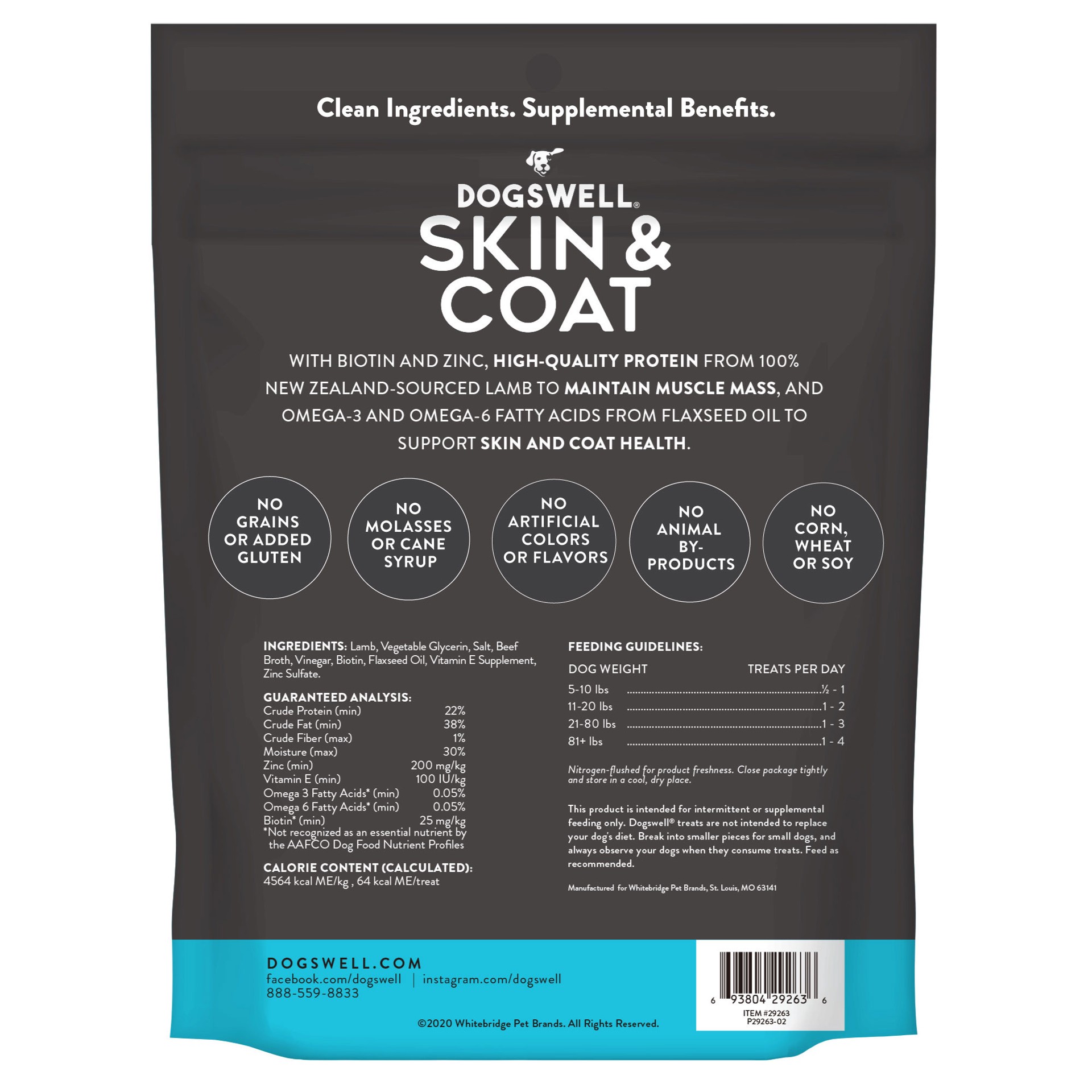 slide 5 of 7, Dogswell Skin & Coat Jerky Dog Treats, Lamb, 10 oz. Pouch, 10 oz