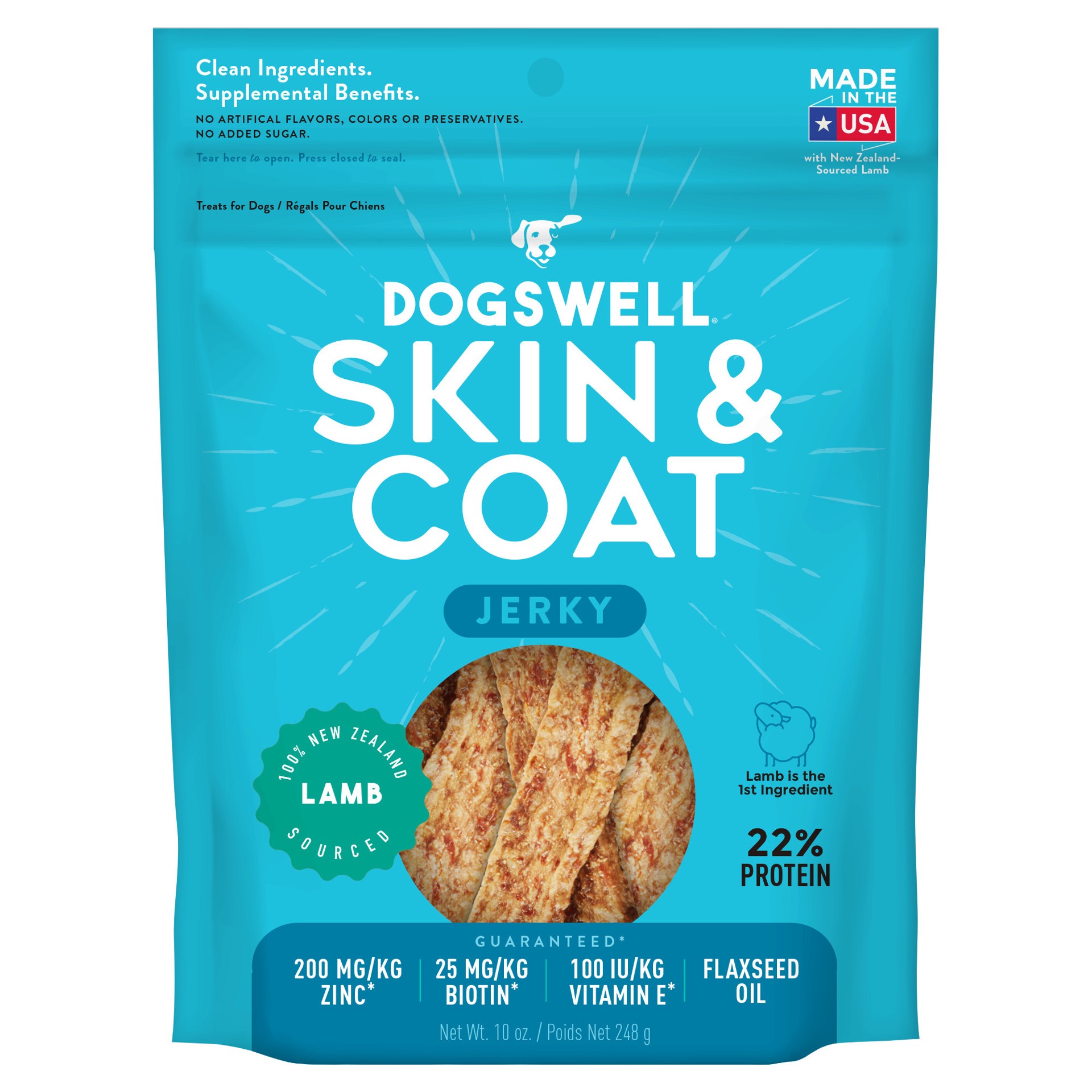 slide 1 of 7, Dogswell Skin & Coat Jerky Dog Treats, Lamb, 10 oz. Pouch, 10 oz