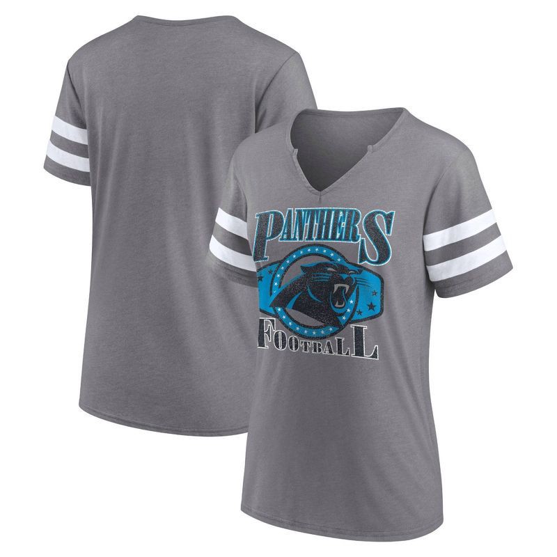 slide 3 of 3, NFL Carolina Panthers Women's Gray Short Sleeve Split Neck T-Shirt - S, 1 ct
