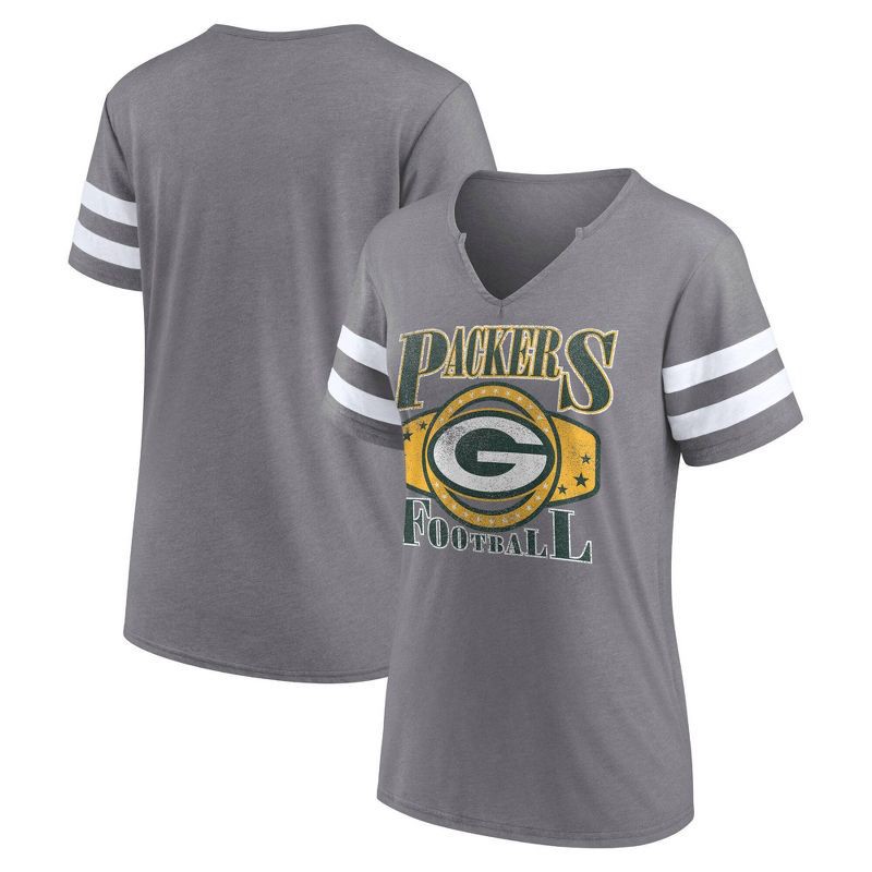 slide 3 of 3, NFL Green Bay Packers Women's Gray Short Sleeve Split Neck T-Shirt - S, 1 ct