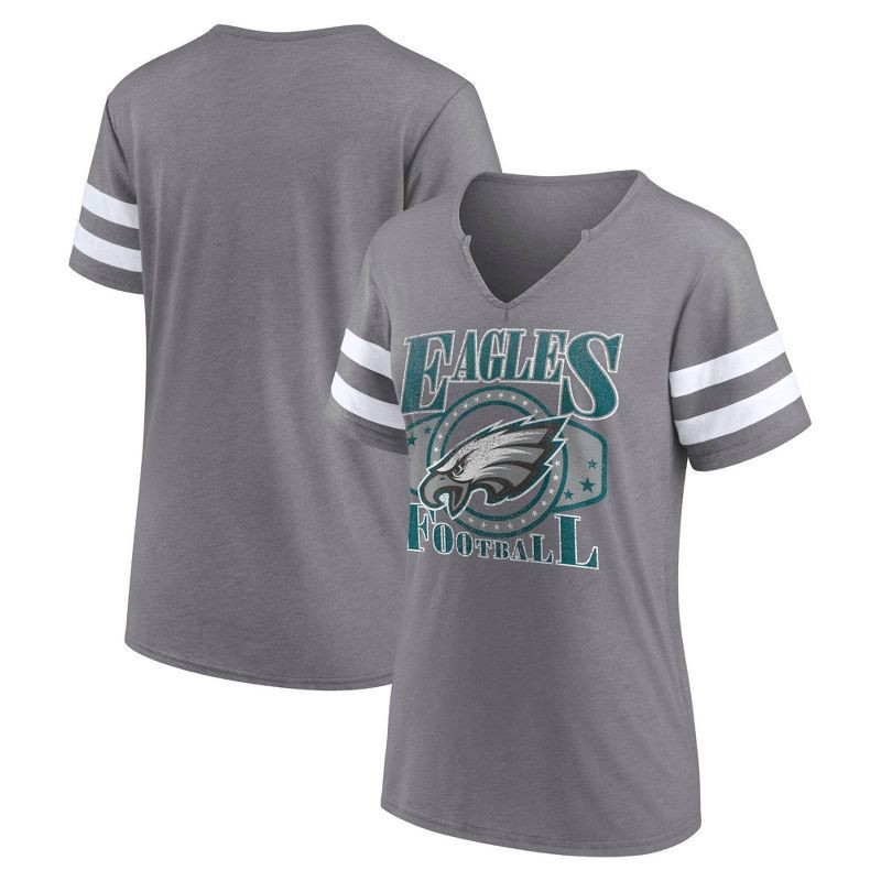 slide 3 of 3, NFL Philadelphia Eagles Women's Gray Short Sleeve Split Neck T-Shirt - S, 1 ct