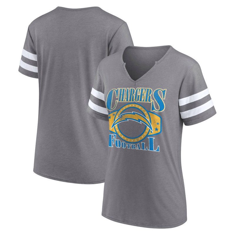 slide 3 of 3, NFL Los Angeles Chargers Women's Gray Short Sleeve Split Neck T-Shirt - M, 1 ct
