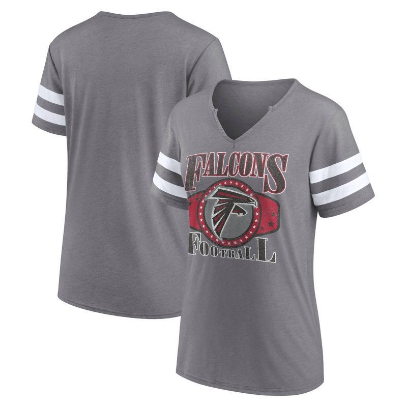slide 3 of 3, NFL Atlanta Falcons Women's Gray Short Sleeve Split Neck T-Shirt - L, 1 ct