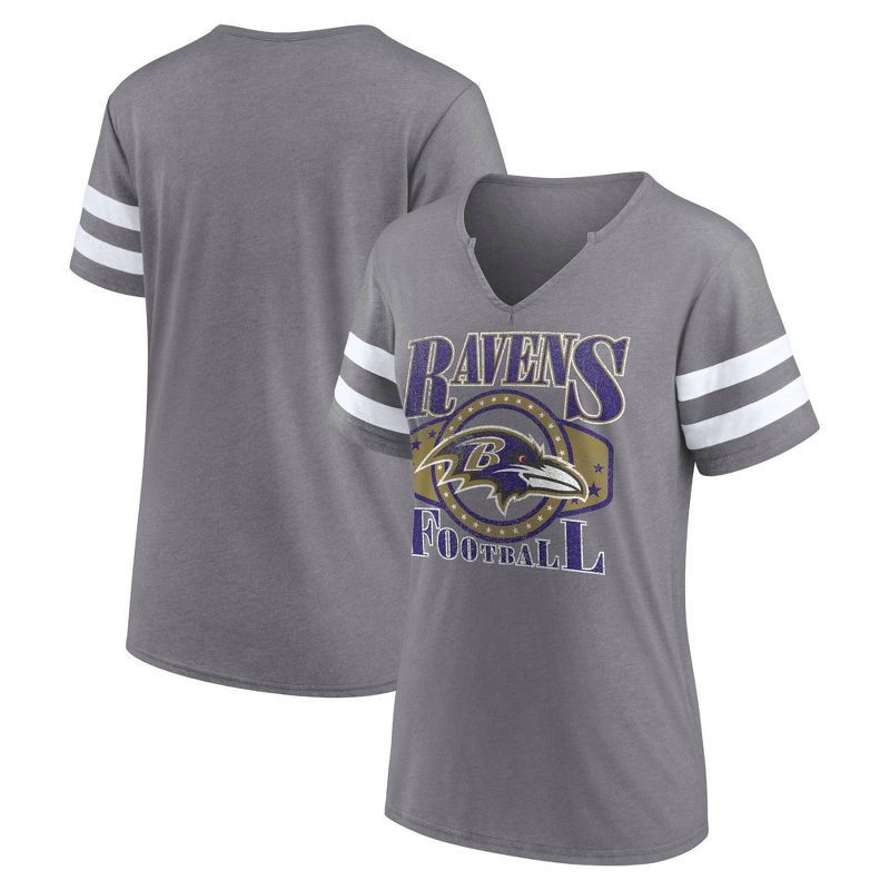 slide 3 of 3, NFL Baltimore Ravens Women's Gray Short Sleeve Split Neck T-Shirt - L, 1 ct