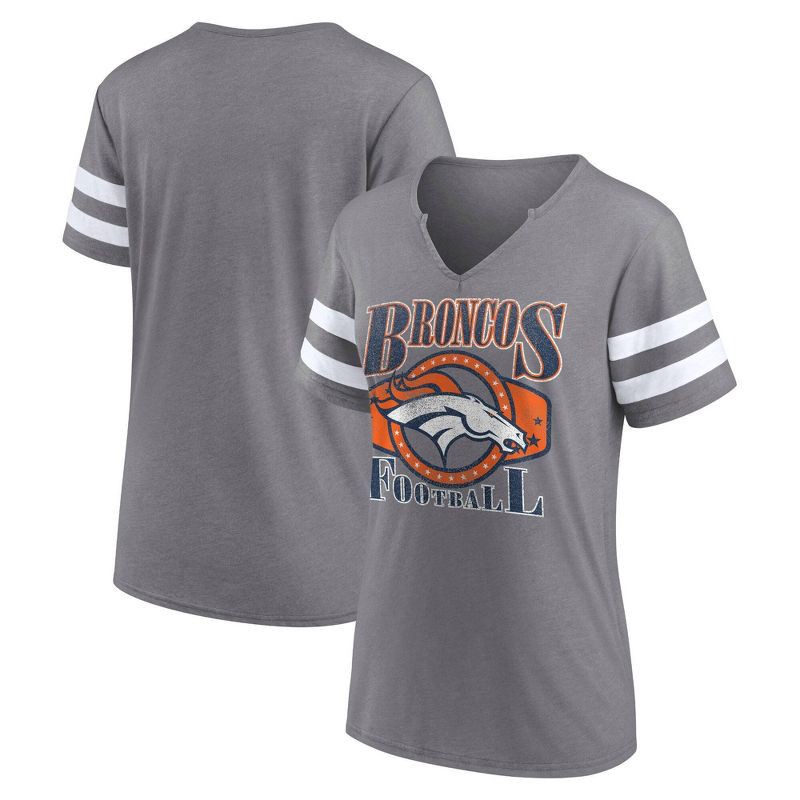 slide 3 of 3, NFL Denver Broncos Women's Gray Short Sleeve Split Neck T-Shirt - L, 1 ct