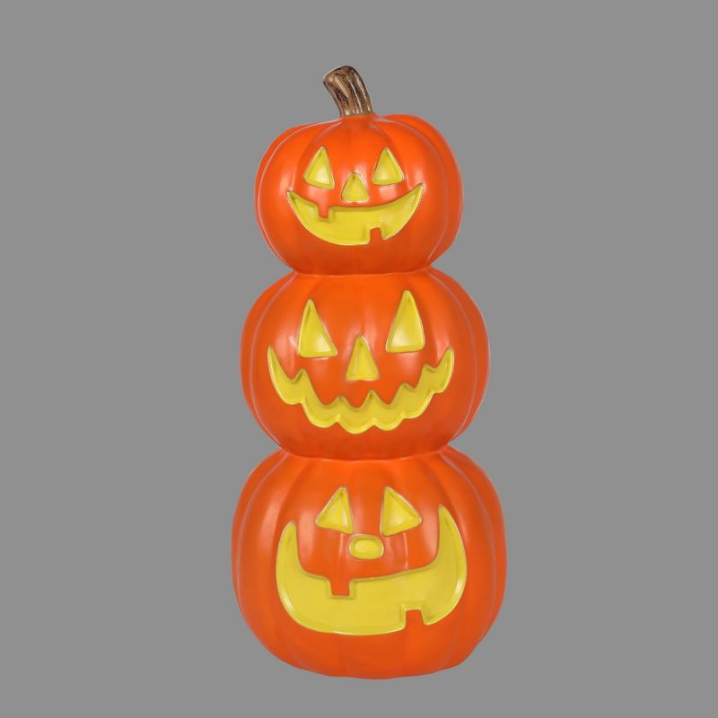 slide 2 of 3, 19.75" Lit Triple Stacked Pumpkin Halloween Decorative Prop - Hyde and EEK! Boutique™, 1 ct