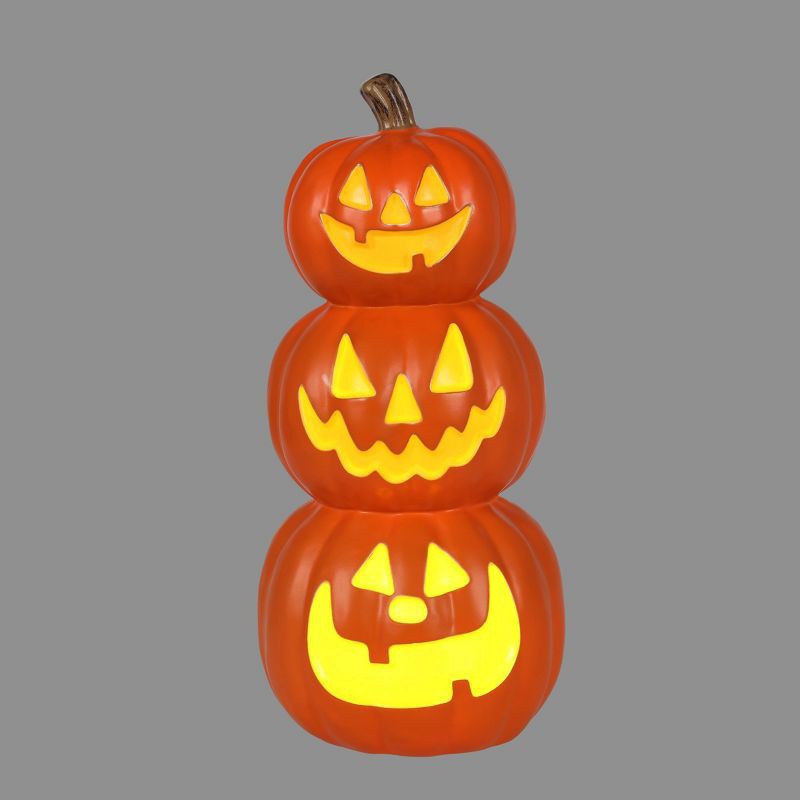 slide 3 of 3, 19.75" Lit Triple Stacked Pumpkin Halloween Decorative Prop - Hyde and EEK! Boutique™, 1 ct
