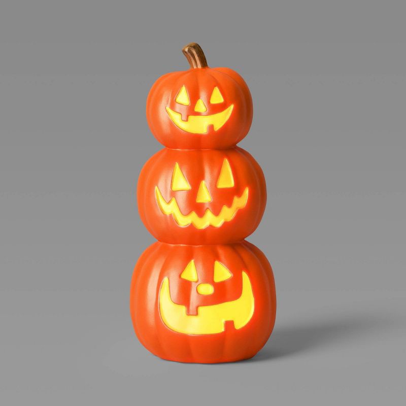 slide 1 of 3, 19.75" Lit Triple Stacked Pumpkin Halloween Decorative Prop - Hyde and EEK! Boutique™, 1 ct