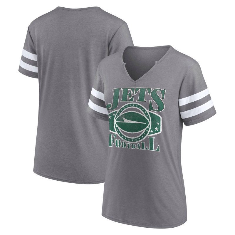 slide 3 of 3, NFL New York Jets Women's Gray Short Sleeve Split Neck T-Shirt - XL, 1 ct