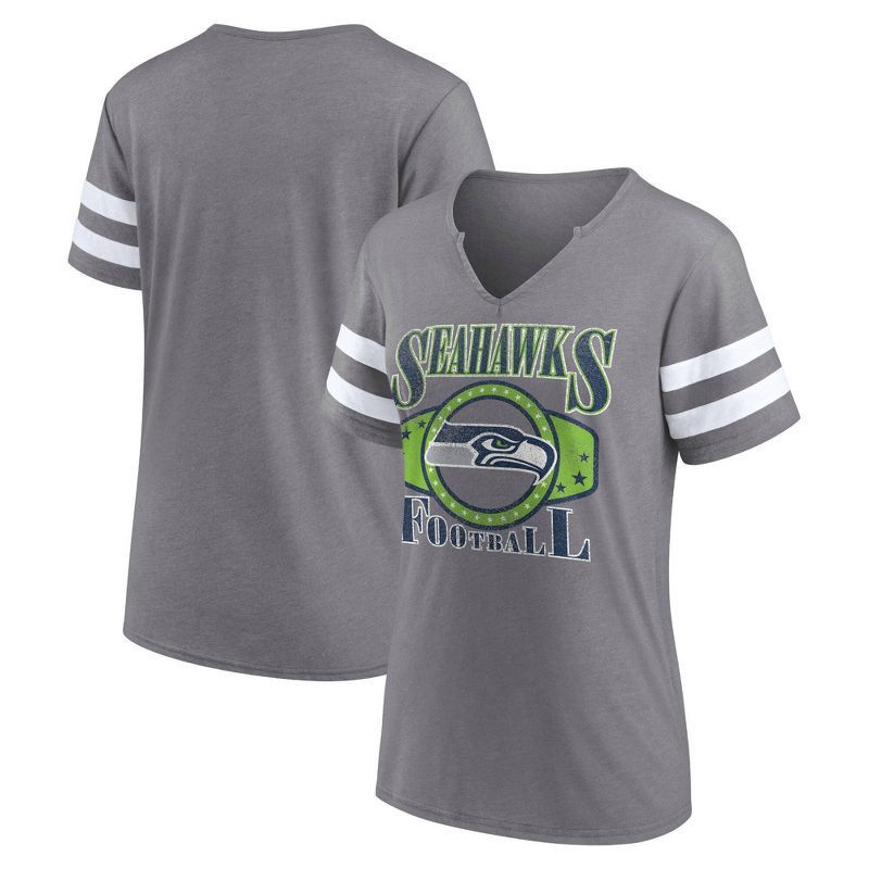 slide 3 of 3, NFL Seattle Seahawks Women's Gray Short Sleeve Split Neck T-Shirt - XL, 1 ct