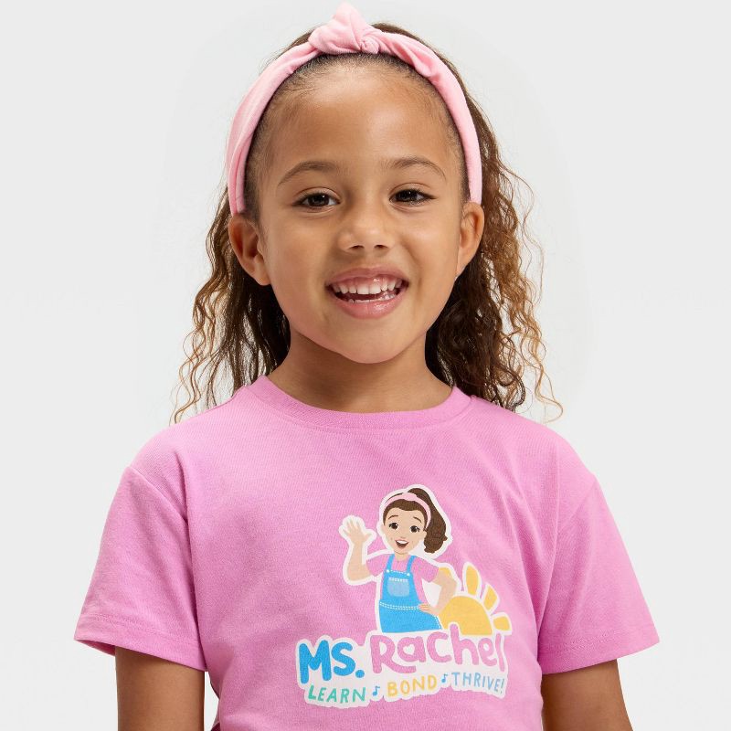 slide 3 of 3, Toddler Girls' 3pk Ms. Rachel Cosplay Denim Overalls and Short Sleeve T-Shirt with Headband Set - Pink 12M, 3 ct