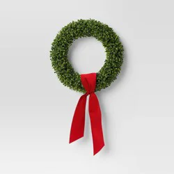 20" Christmas Box Wood/Velvet Bow Wreath - Wondershop™