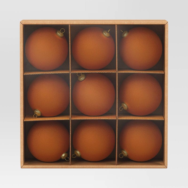 slide 3 of 4, 9ct 80mm Christmas Flocked Ball Ornament Set Brown - Wondershop™, 9 ct