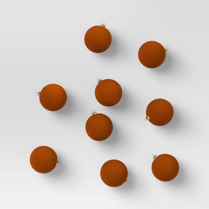 slide 1 of 4, 9ct 80mm Christmas Flocked Ball Ornament Set Brown - Wondershop™, 9 ct