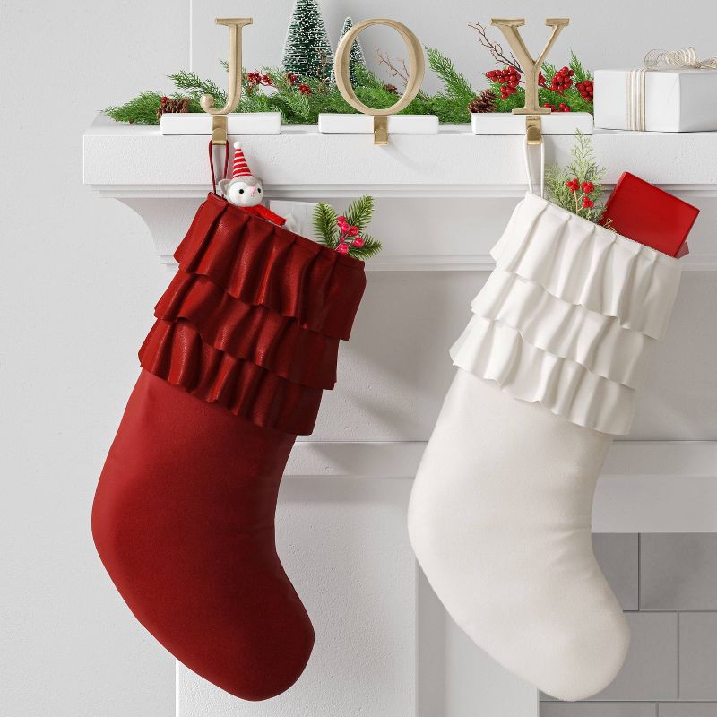 slide 2 of 3, 20" Christmas Velvet Stocking with Ruffles Burgundy - Wondershop™, 1 ct