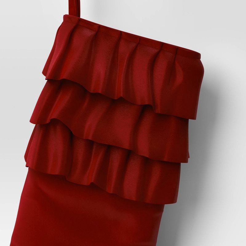 slide 3 of 3, 20" Christmas Velvet Stocking with Ruffles Burgundy - Wondershop™, 1 ct