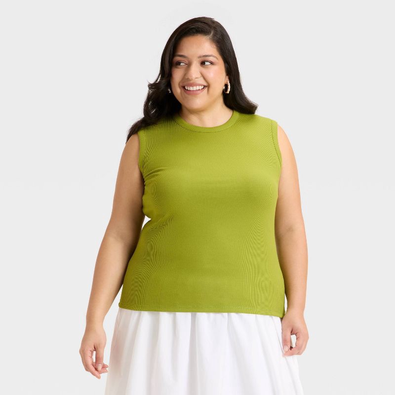 slide 1 of 3, Women's Ribbed Muscle Tank Top - A New Day™ Green S, 1 ct