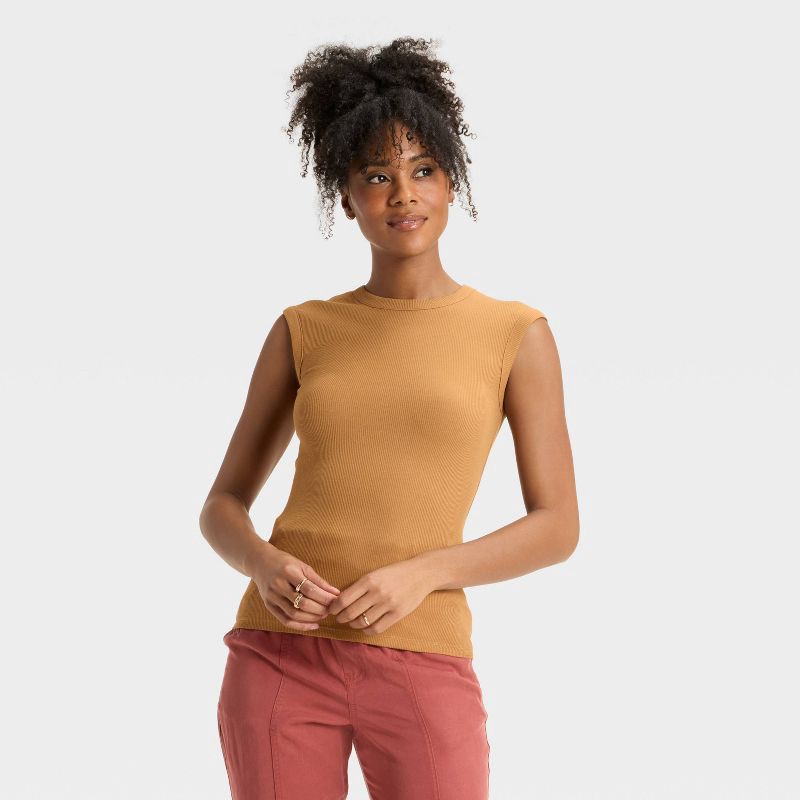 slide 1 of 3, Women's Ribbed Muscle Tank Top - A New Day™ Brown XL, 1 ct