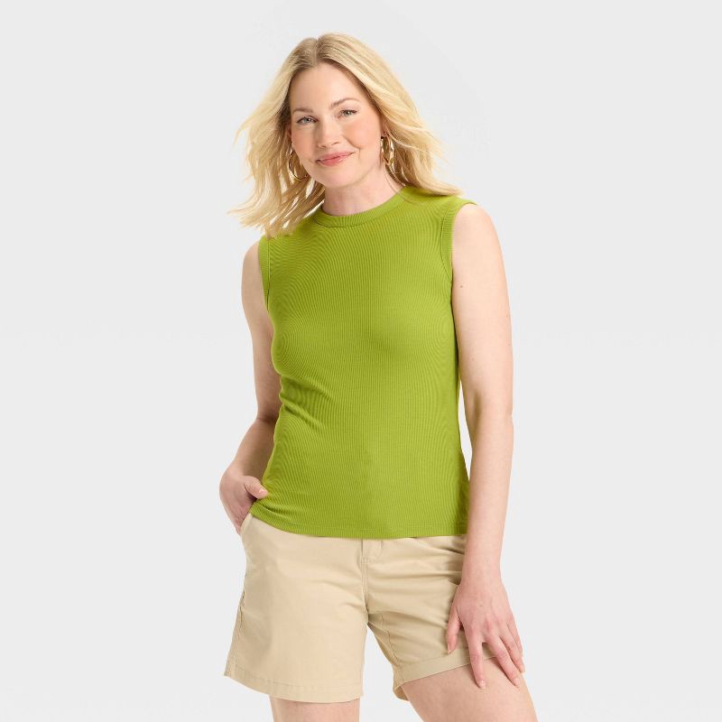 slide 1 of 3, Women's Ribbed Muscle Tank Top - A New Day™ Green XS, 1 ct
