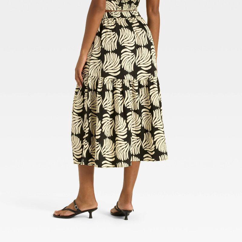 slide 2 of 3, Women's Tiered Midi A-Line Skirt - A New Day™ Black/Cream Seashell L, 1 ct