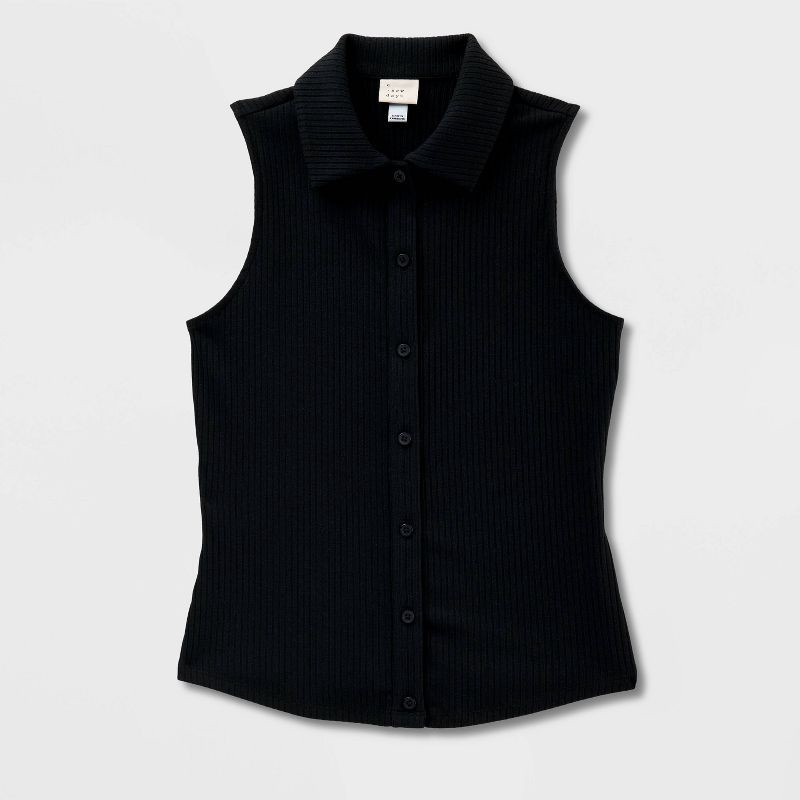 slide 4 of 4, Women's Ribbed Tank Top - A New Day™ Black L, 1 ct
