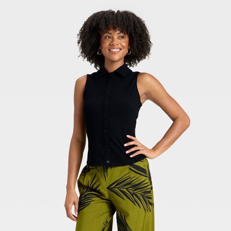 slide 1 of 4, Women's Ribbed Tank Top - A New Day™ Black L, 1 ct
