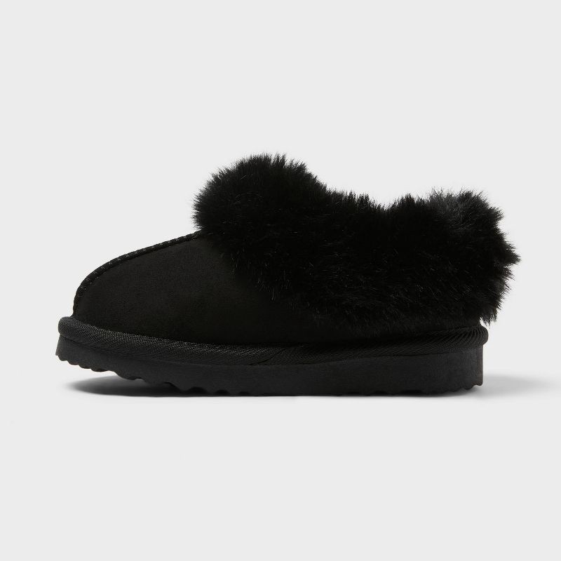 slide 2 of 4, Toddler Piper Faux Fur Cuff Scuff Slippers - Cat & Jack™ Jet Black 7, 1 ct