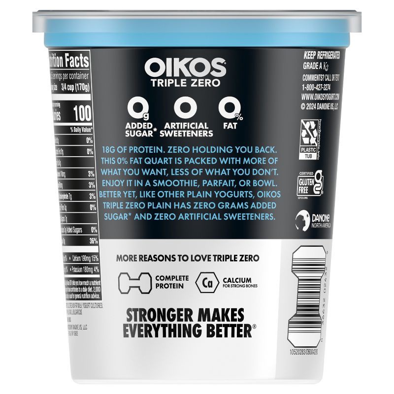 slide 12 of 13, OIKOS Plain Greek Yogurt - 18g protein 32oz, 18 gram, 32 oz