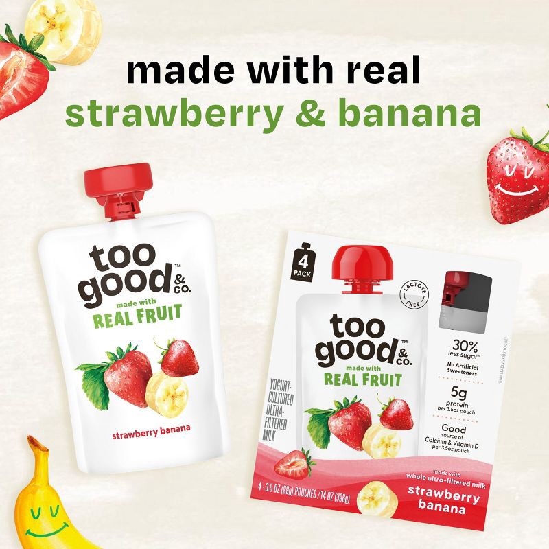 slide 3 of 10, Too Good & Co. Kids' Banana & Strawberry Traditional Yogurt Pouches - 14oz/4ct, 4 ct; 14 oz