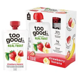 Too Good & Co. Kids' Banana & Strawberry Traditional Yogurt Pouches - 14oz/4ct